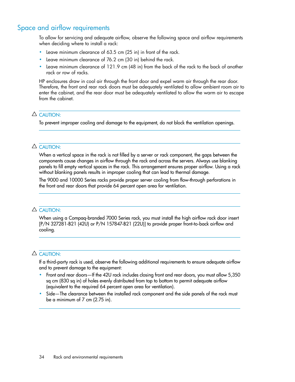 Space and airflow requirements | HP StoreAll Storage User Manual | Page 34 / 50