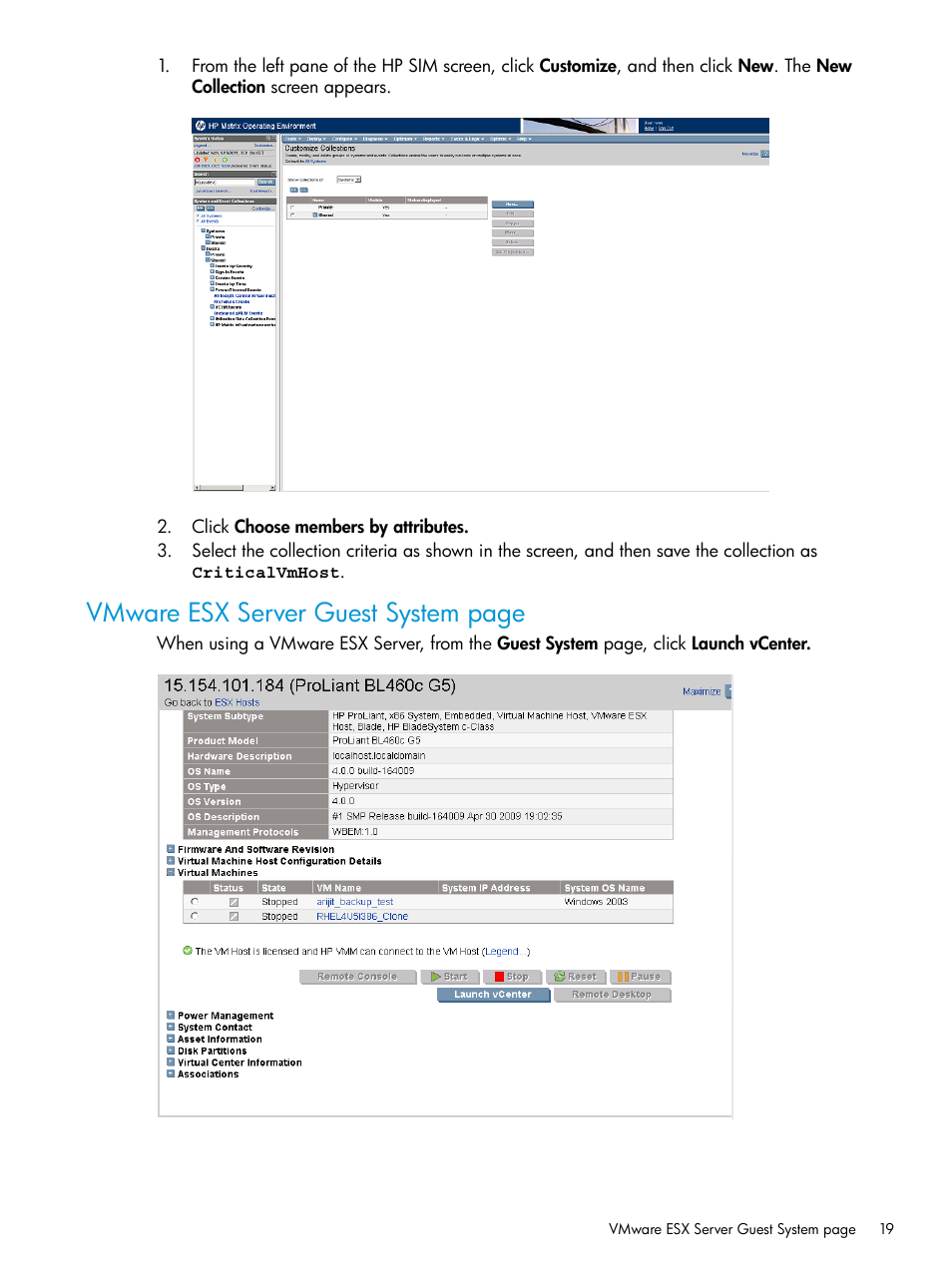 Vmware esx server guest system page | HP Insight Control Software for Linux User Manual | Page 19 / 59