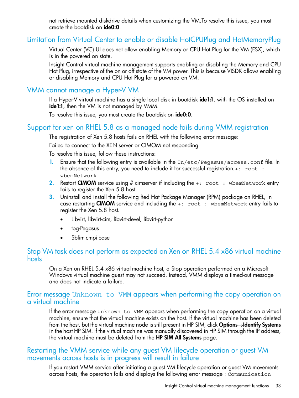 Vmm cannot manage a hyper-v vm | HP Insight Control Software for Linux User Manual | Page 33 / 59