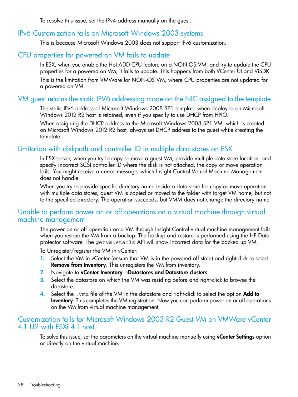 Cpu properties for powered on vm fails to update | HP Insight Control Software for Linux User Manual | Page 38 / 59
