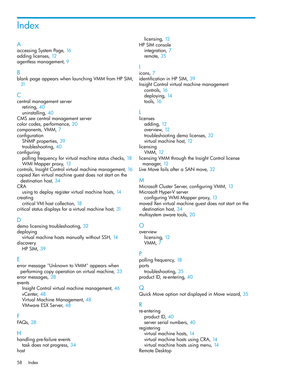 Index | HP Insight Control Software for Linux User Manual | Page 58 / 59