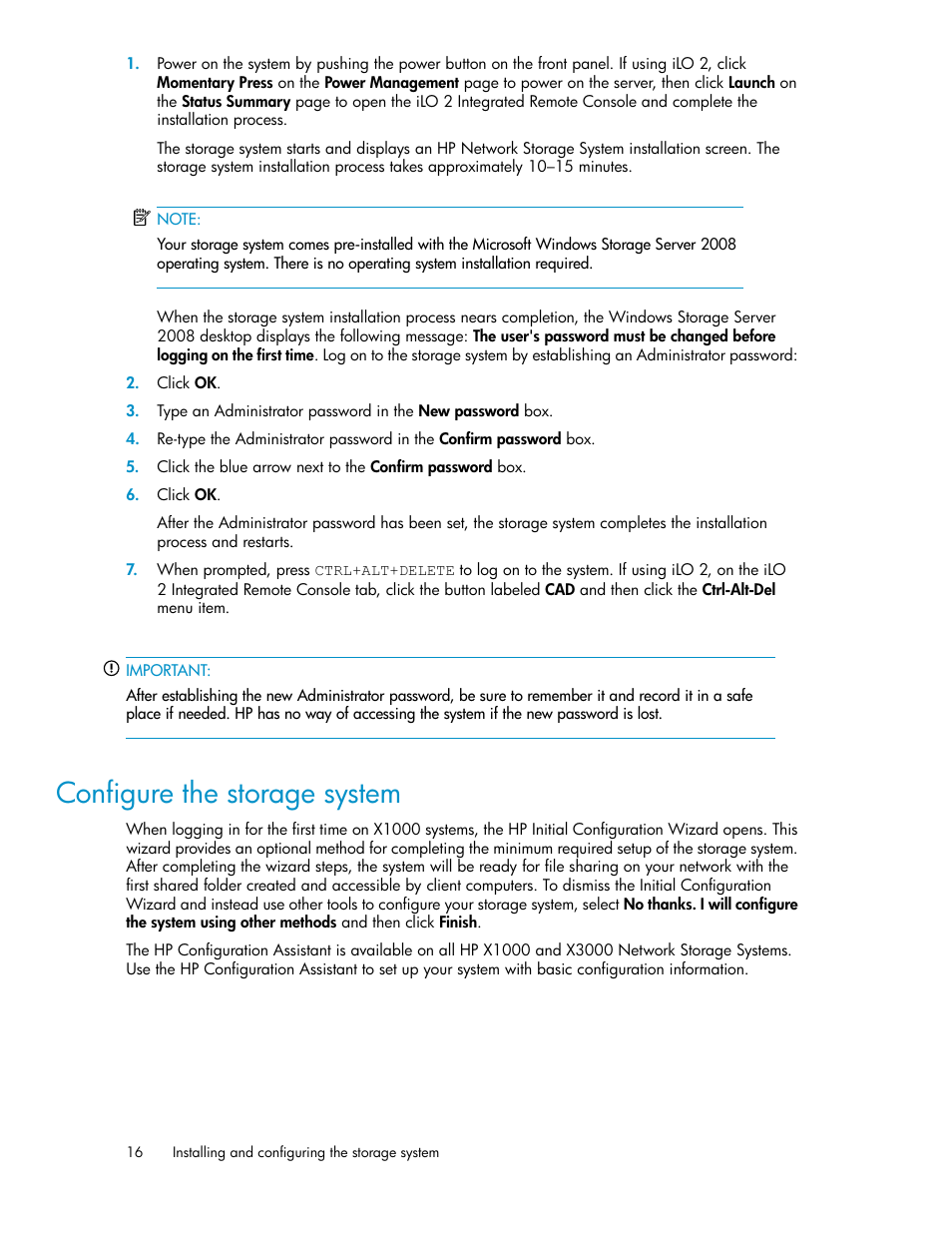 Configure the storage system | HP X1000 Network Storage Systems User Manual | Page 16 / 146