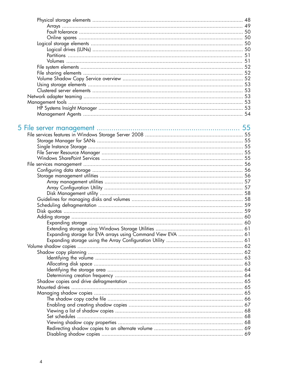 5 file server management | HP X1000 Network Storage Systems User Manual | Page 4 / 146