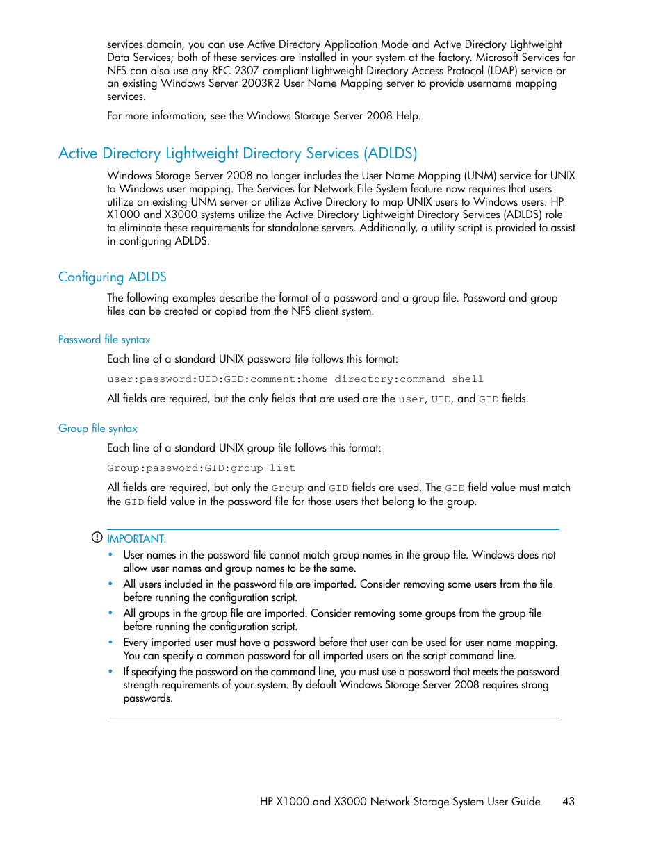 Configuring adlds | HP X1000 Network Storage Systems User Manual | Page 43 / 146