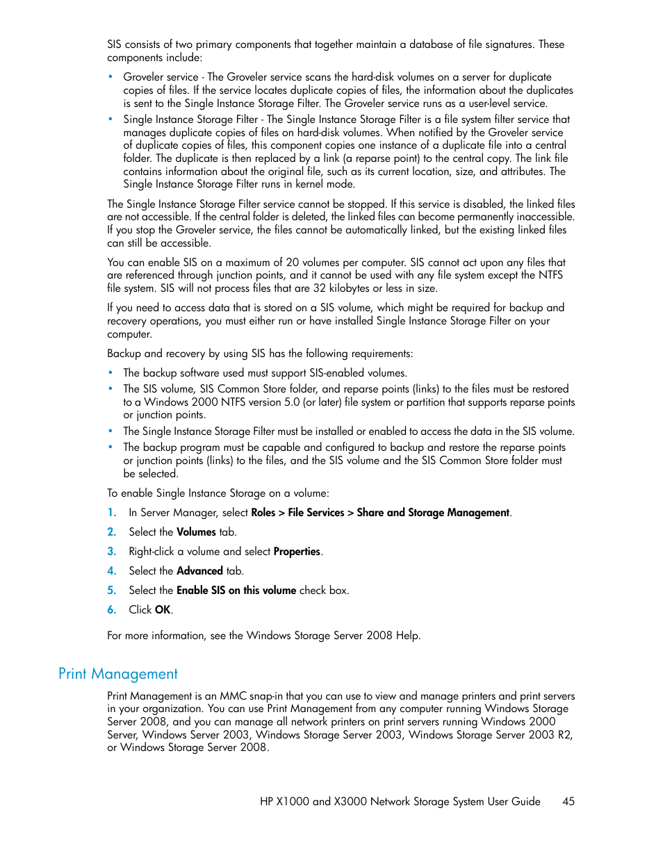 Print management | HP X1000 Network Storage Systems User Manual | Page 45 / 146