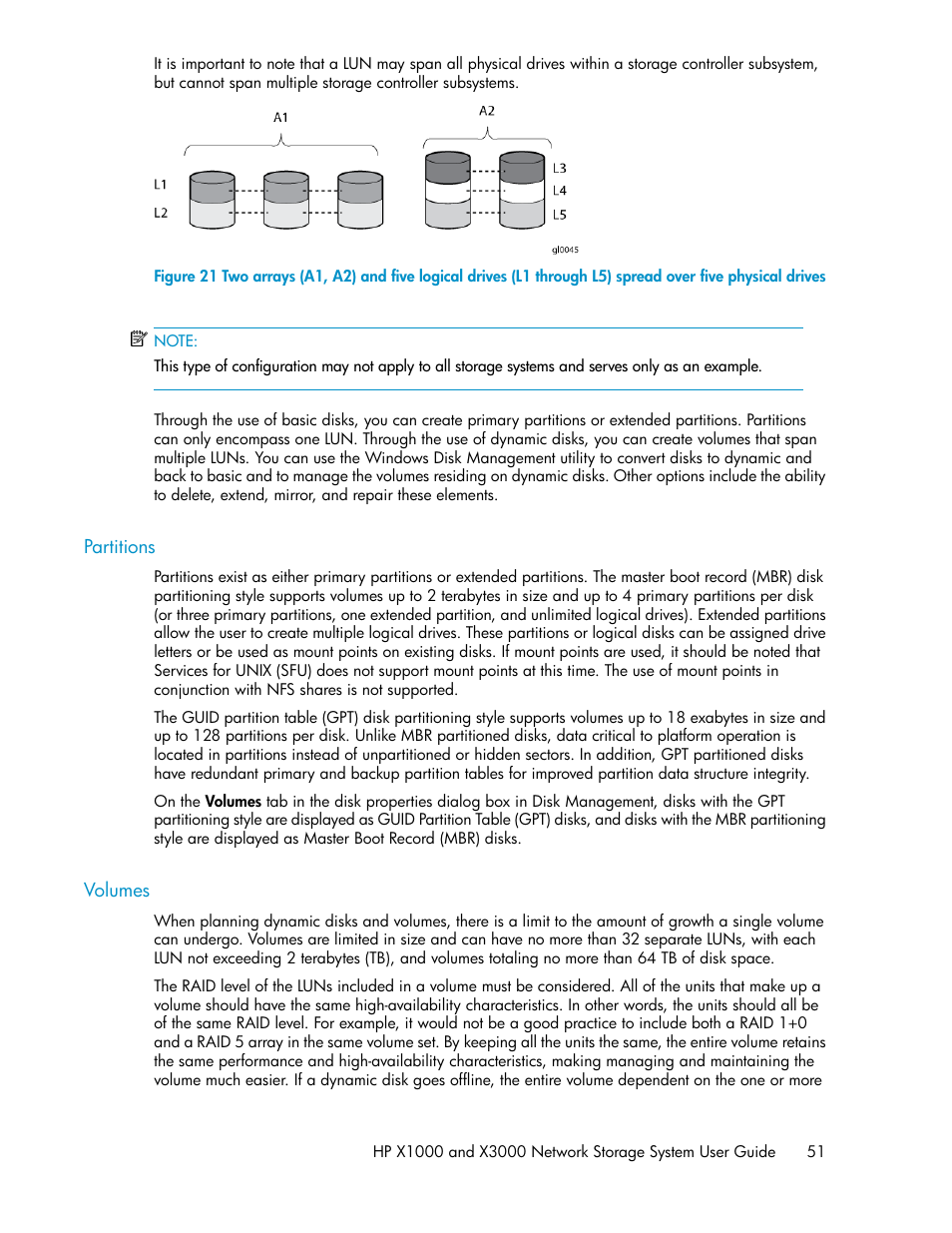 Partitions, Volumes, 51 volumes | HP X1000 Network Storage Systems User Manual | Page 51 / 146