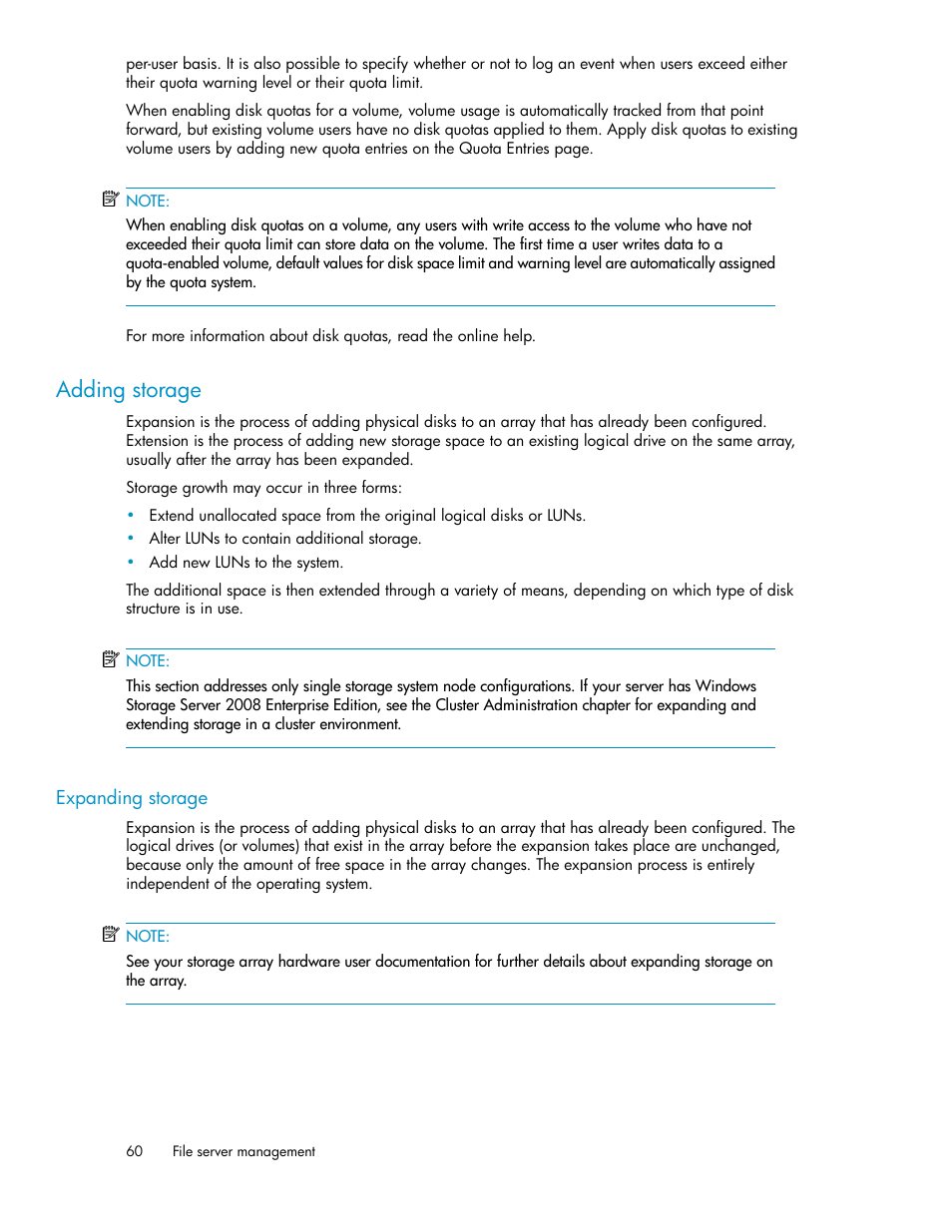 Adding storage, Expanding storage | HP X1000 Network Storage Systems User Manual | Page 60 / 146