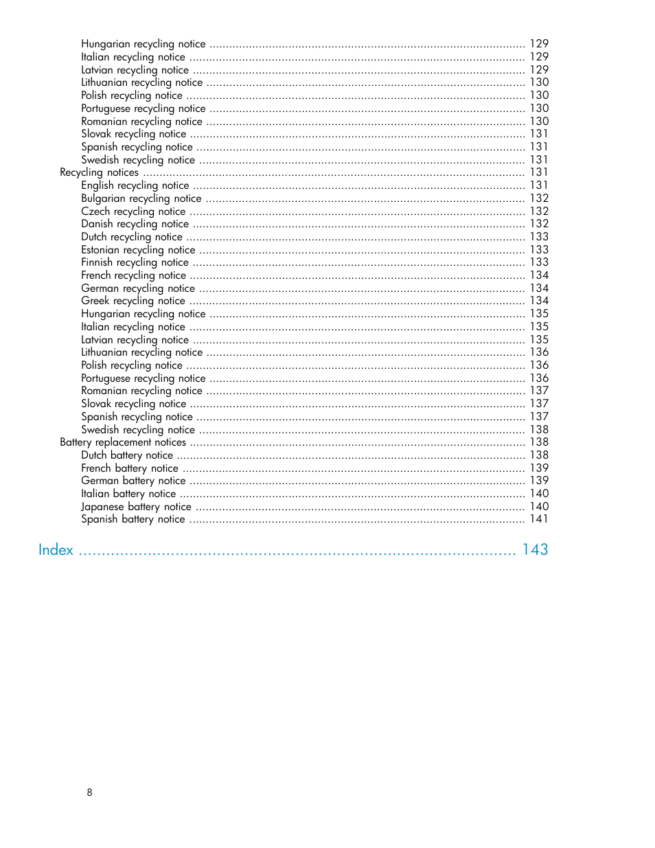 Index | HP X1000 Network Storage Systems User Manual | Page 8 / 146