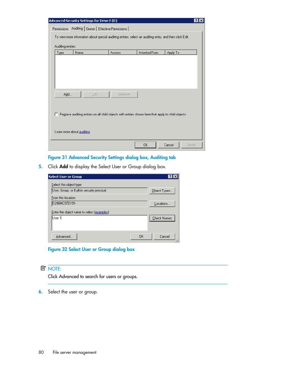 Select user or group dialog box | HP X1000 Network Storage Systems User Manual | Page 80 / 146