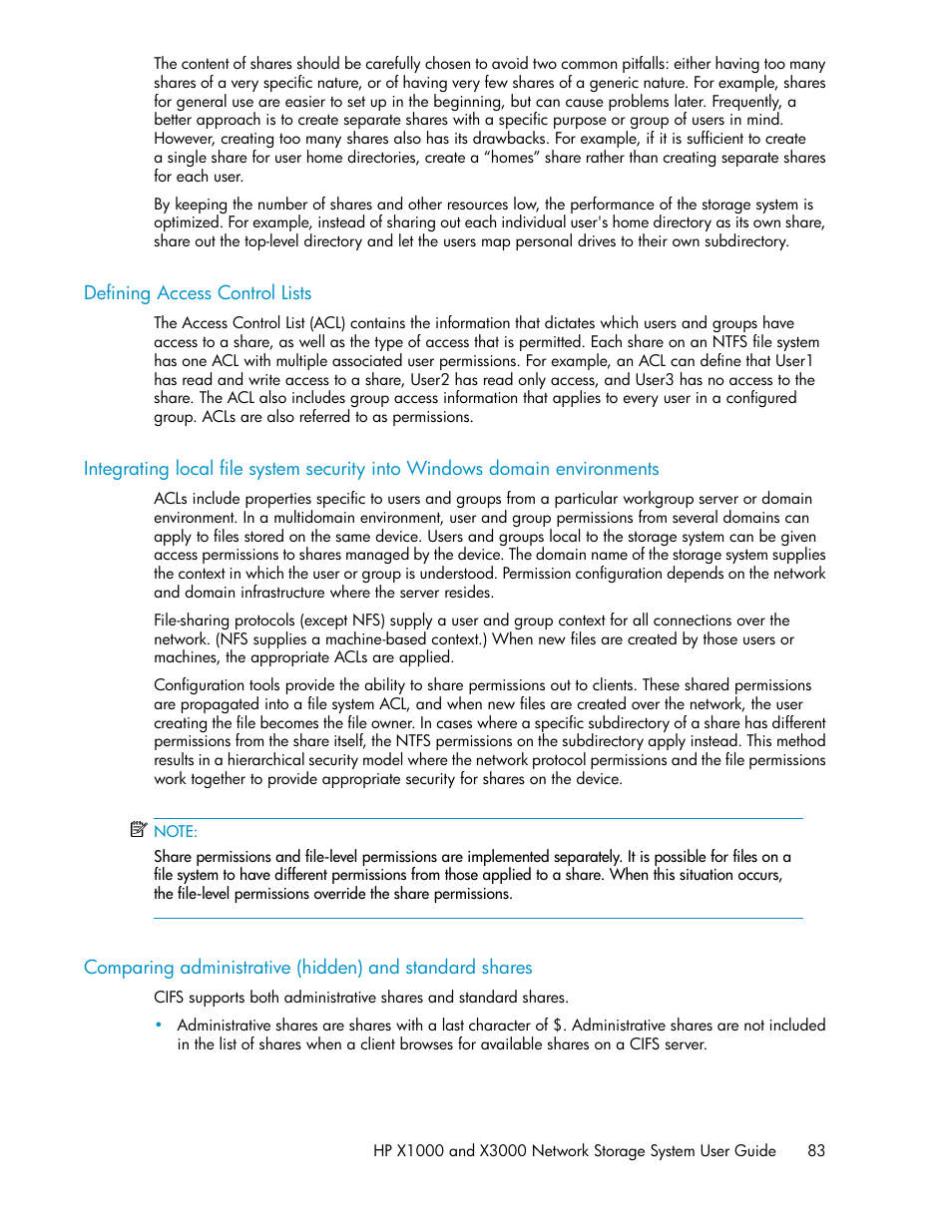 Defining access control lists | HP X1000 Network Storage Systems User Manual | Page 83 / 146