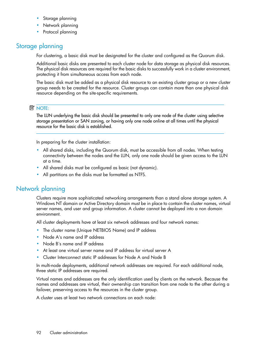 Storage planning, Network planning, 92 network planning | HP X1000 Network Storage Systems User Manual | Page 92 / 146