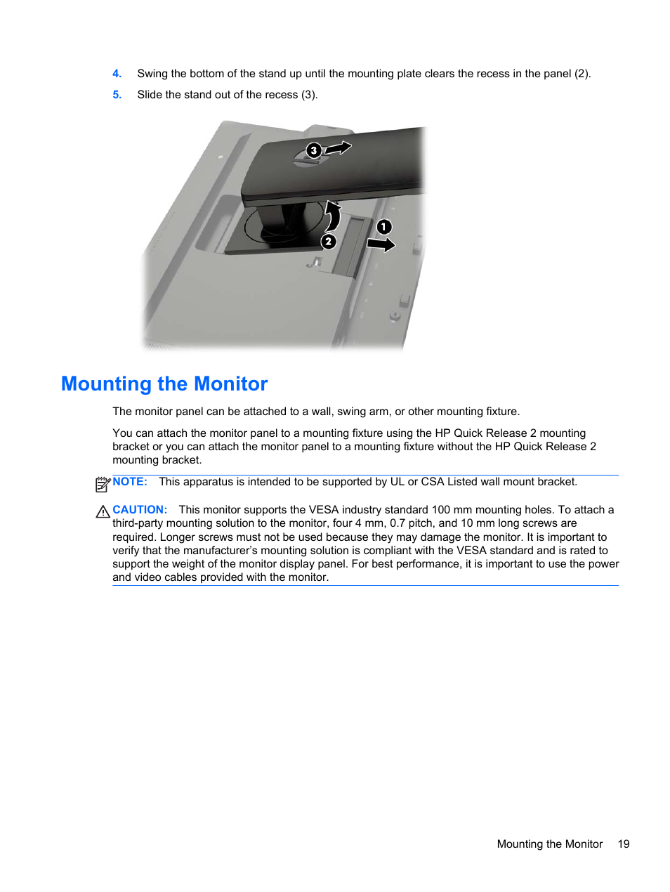 Mounting the monitor | HP DreamColor Z27x Professional Display User Manual | Page 27 / 80