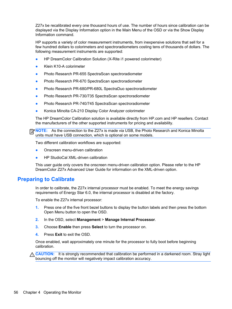 Preparing to calibrate | HP DreamColor Z27x Professional Display User Manual | Page 64 / 80