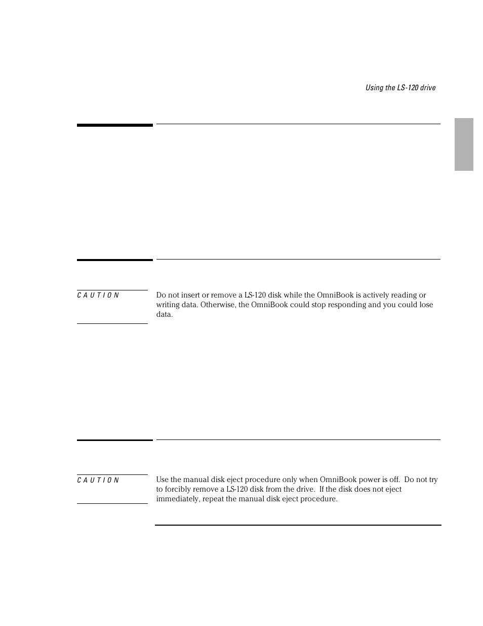 Using the ls-120 drive | HP OmniBook 4100 Notebook PC User Manual | Page 13 / 35