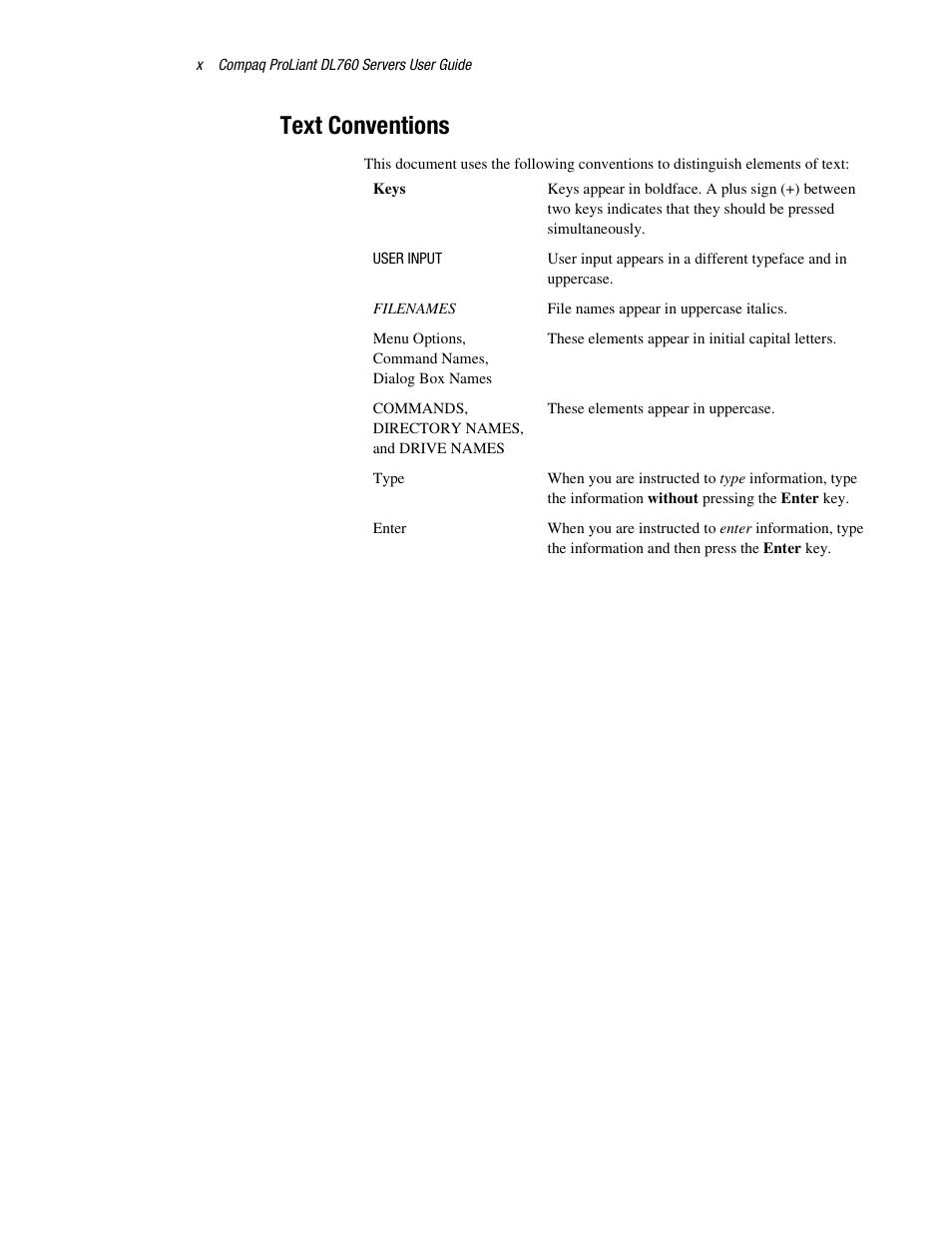 Text conventions | HP ProLiant DL760 Server User Manual | Page 10 / 229