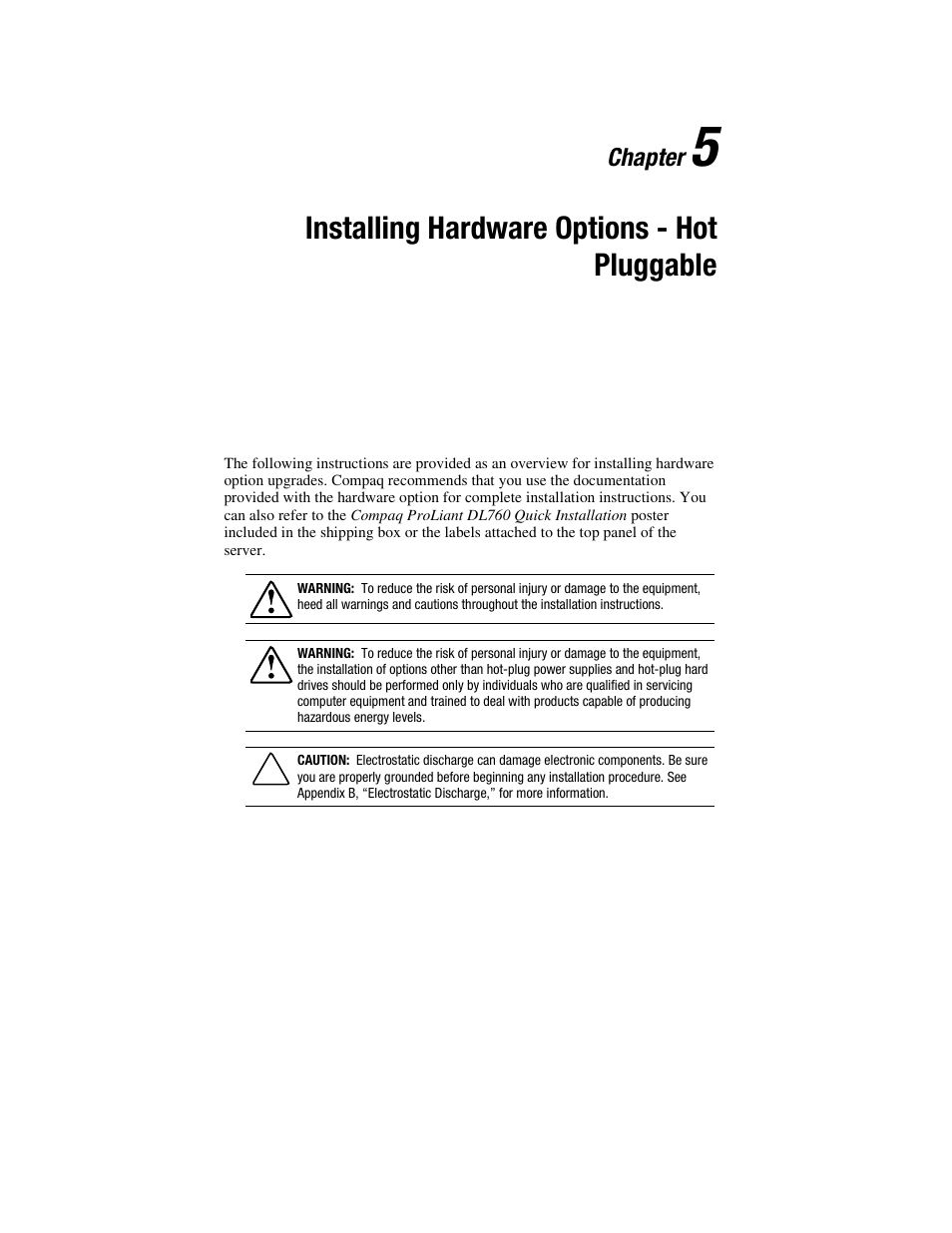 Chapter 5, Installing hardware options - hot pluggable, Continued | HP ProLiant DL760 Server User Manual | Page 104 / 229