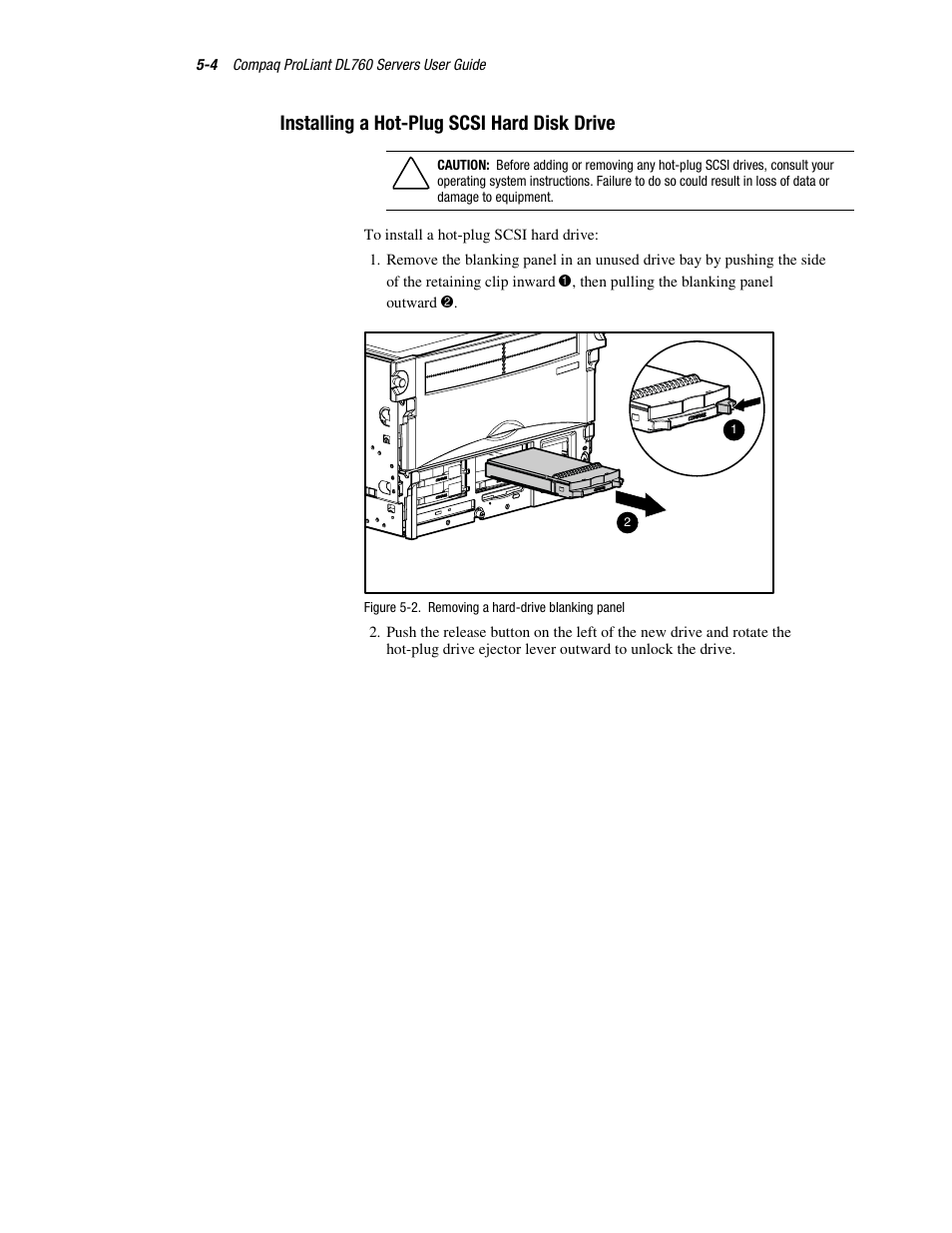 Installing a hot-plug scsi hard disk drive, Installing a hot-plug scsi hard disk drive -4 | HP ProLiant DL760 Server User Manual | Page 107 / 229