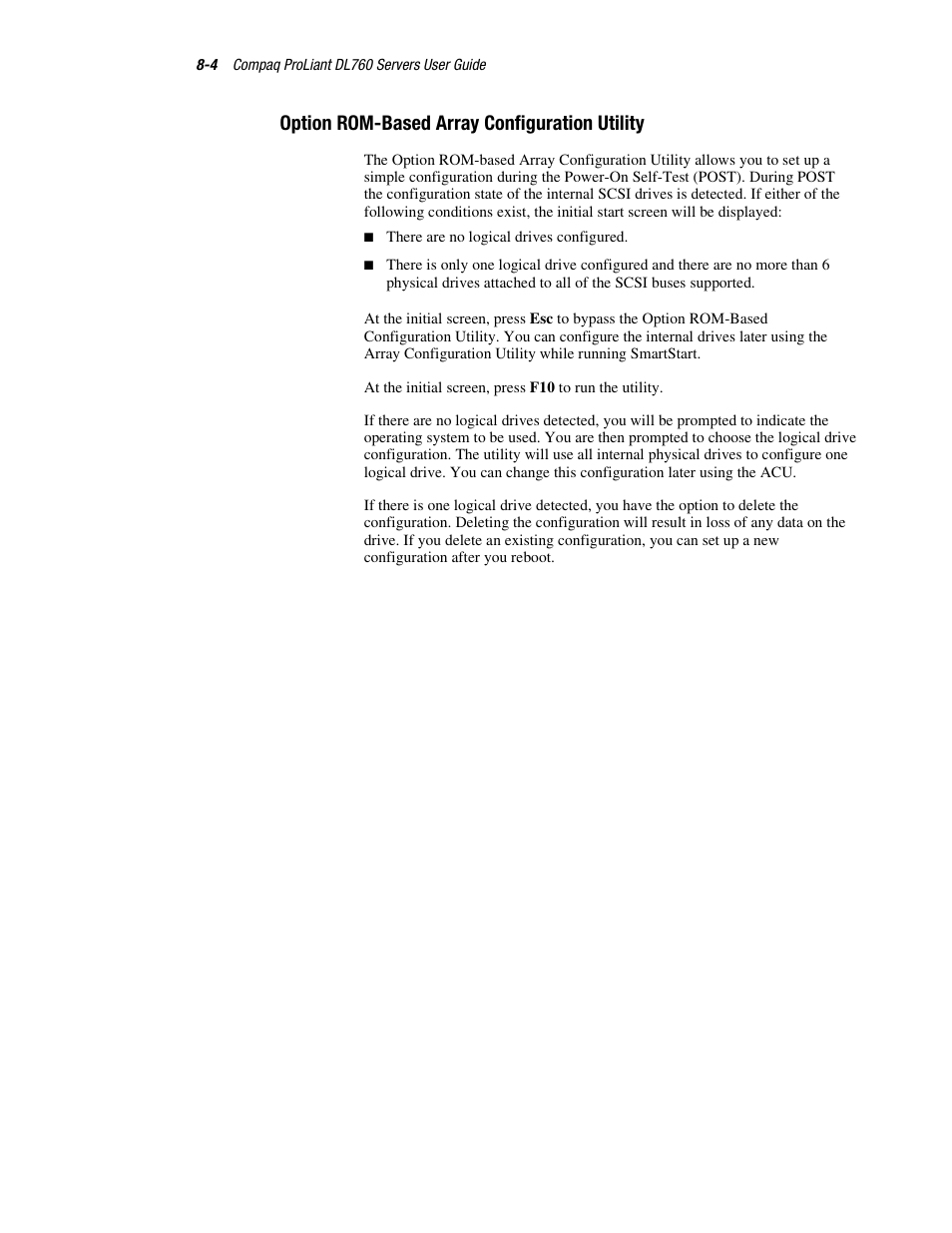 Option rom-based array configuration utility, Option rom-based array configuration utility -4 | HP ProLiant DL760 Server User Manual | Page 152 / 229