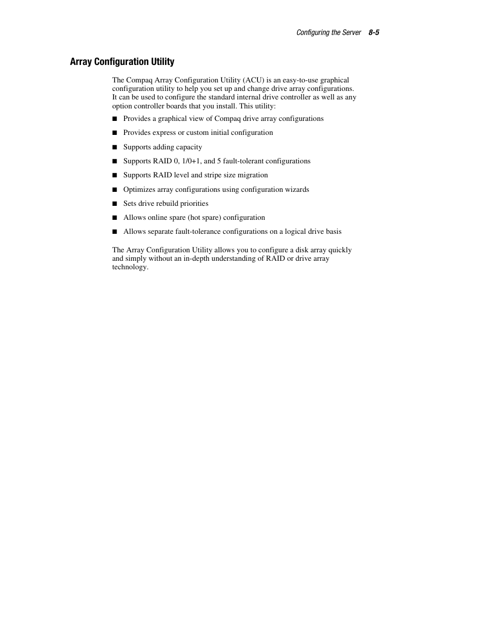 Array configuration utility, Array configuration utility -5 | HP ProLiant DL760 Server User Manual | Page 153 / 229