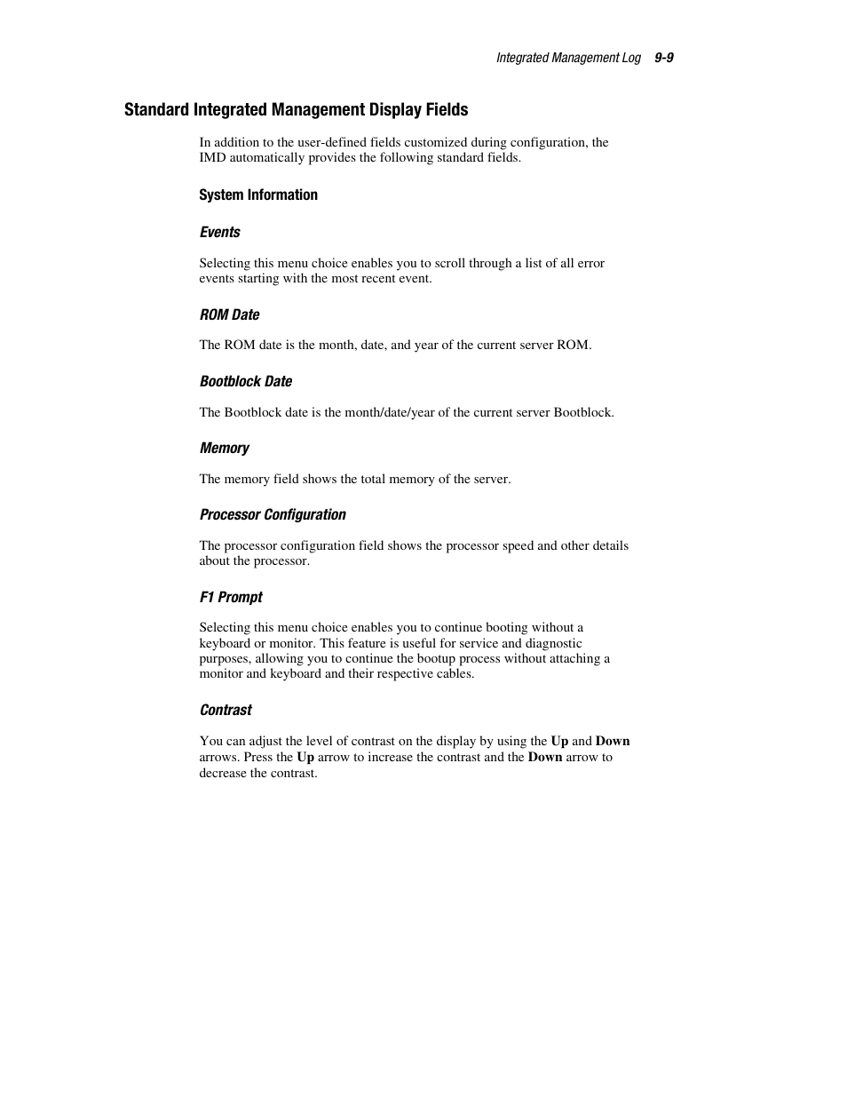 Standard integrated management display fields, System information, Standard integrated management display fields -9 | HP ProLiant DL760 Server User Manual | Page 169 / 229