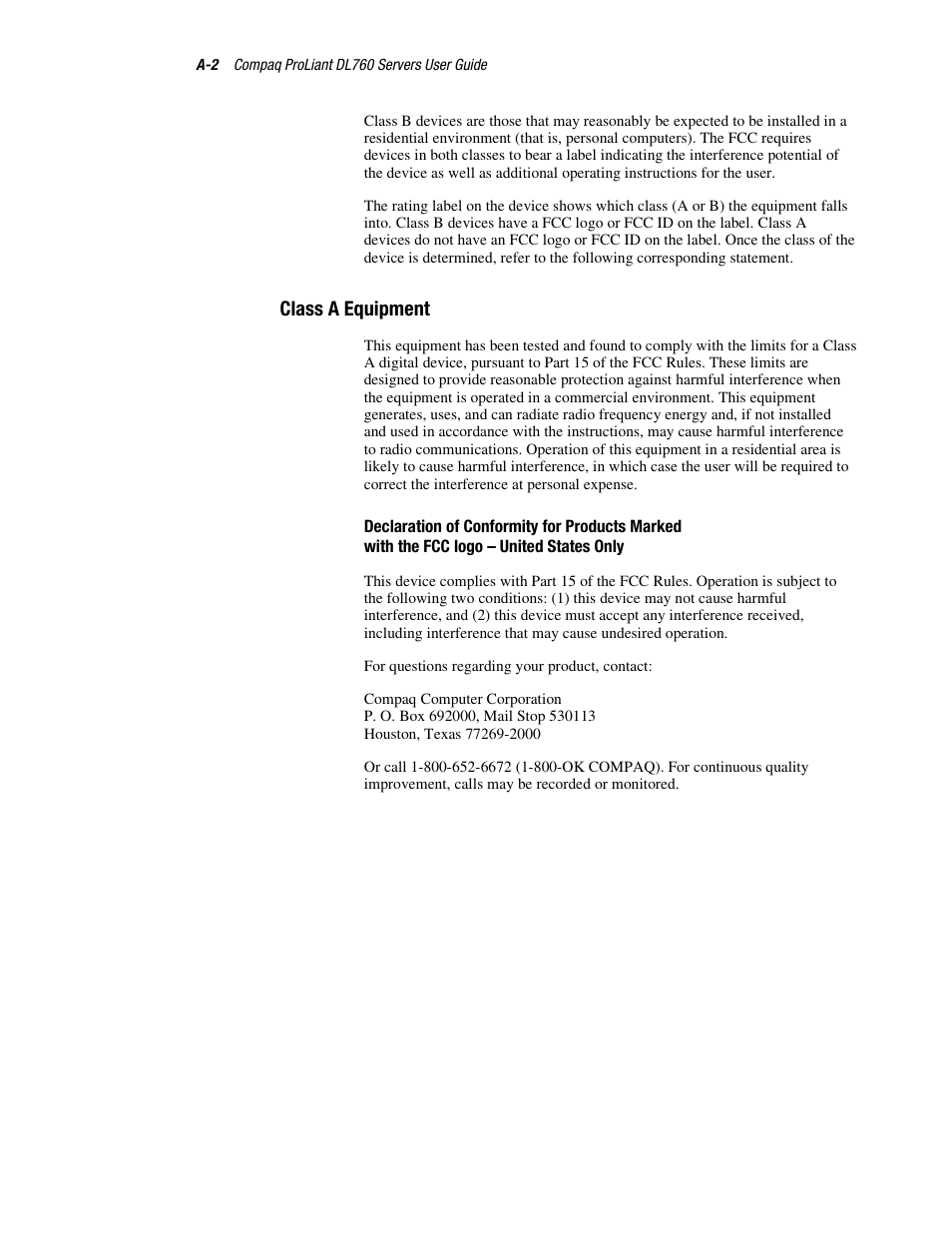 Class a equipment | HP ProLiant DL760 Server User Manual | Page 178 / 229