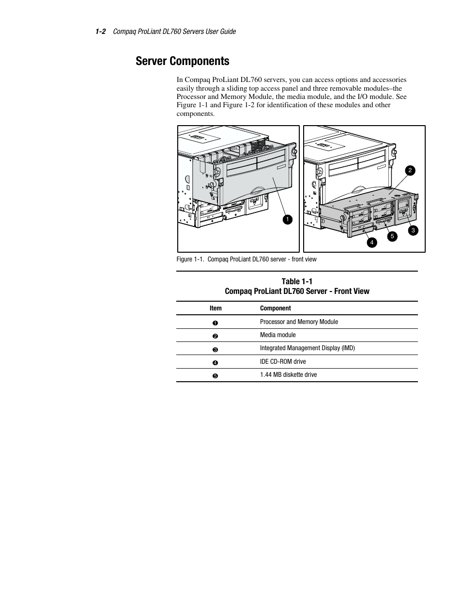 Server components, Server components -2 | HP ProLiant DL760 Server User Manual | Page 18 / 229