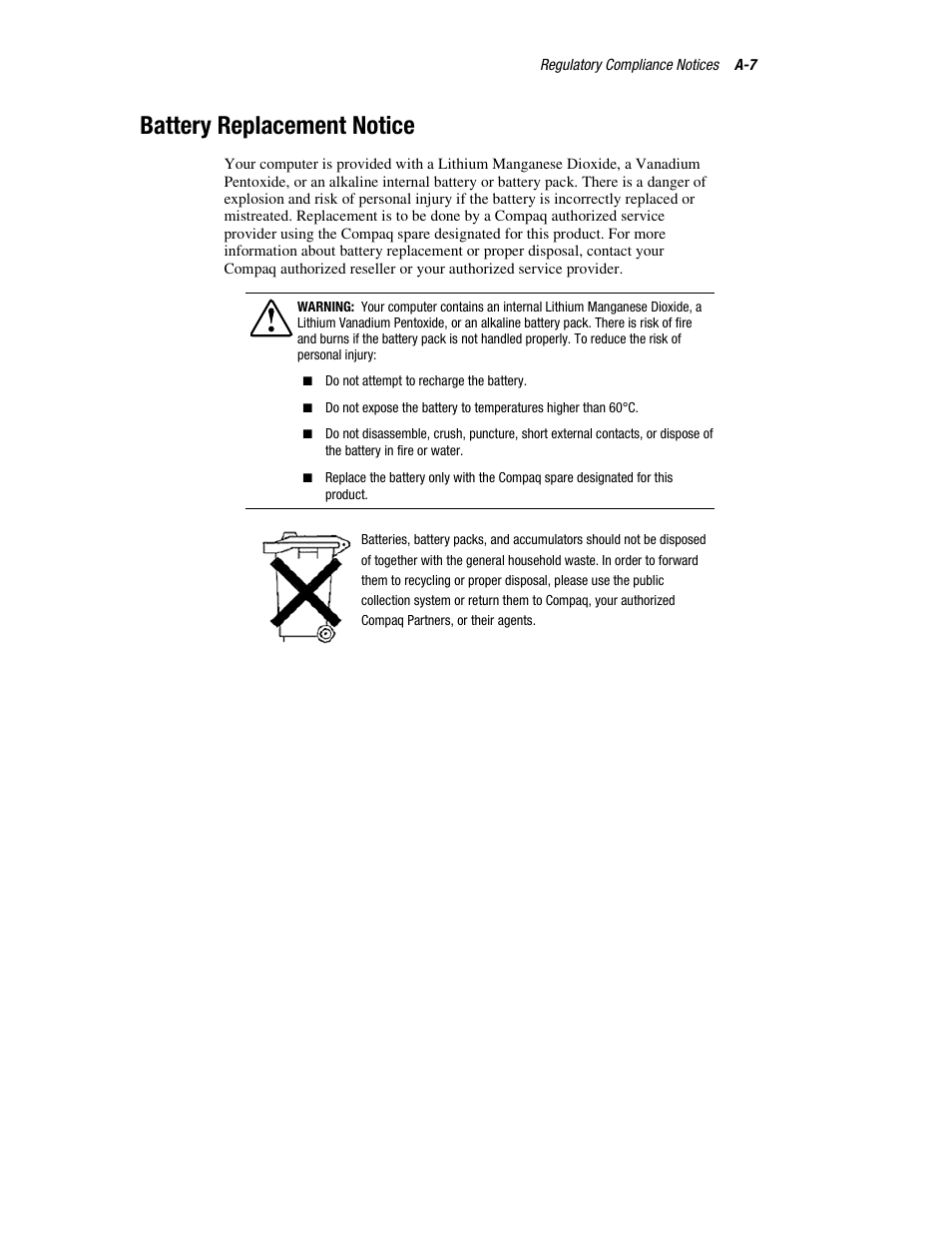 Battery replacement notice | HP ProLiant DL760 Server User Manual | Page 183 / 229