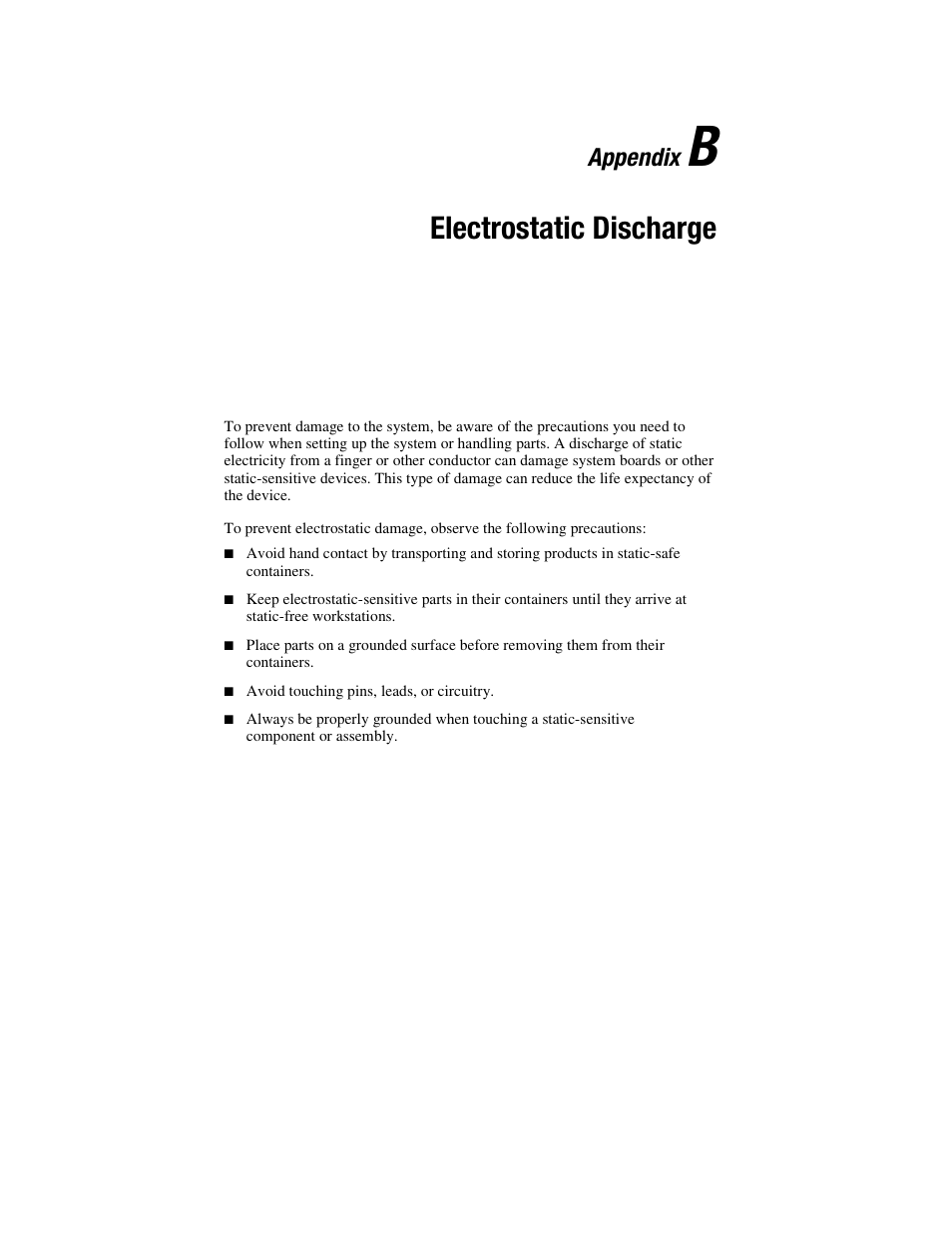 Appendix b: electrostatic discharge, Appendix b, Electrostatic discharge | Appendix | HP ProLiant DL760 Server User Manual | Page 184 / 229
