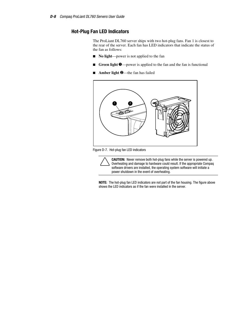 Hot-plug fan led indicators | HP ProLiant DL760 Server User Manual | Page 194 / 229