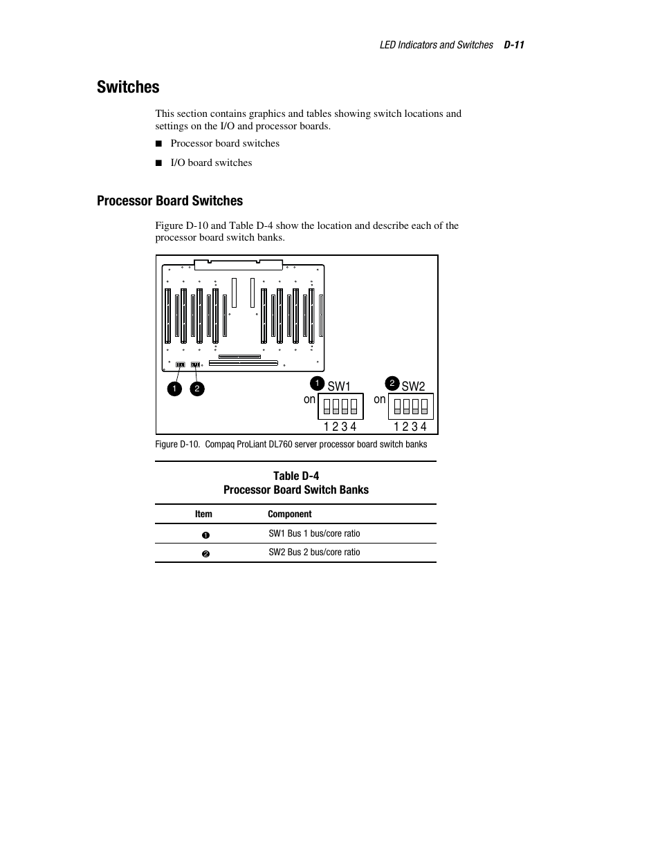 Switches, Processor board switches | HP ProLiant DL760 Server User Manual | Page 197 / 229