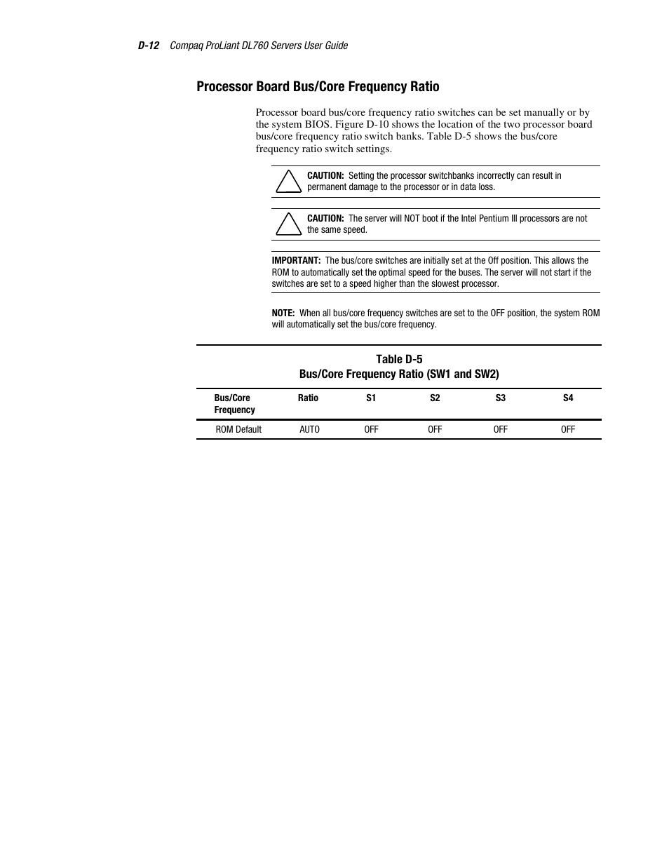 Processor board bus/core frequency ratio | HP ProLiant DL760 Server User Manual | Page 198 / 229