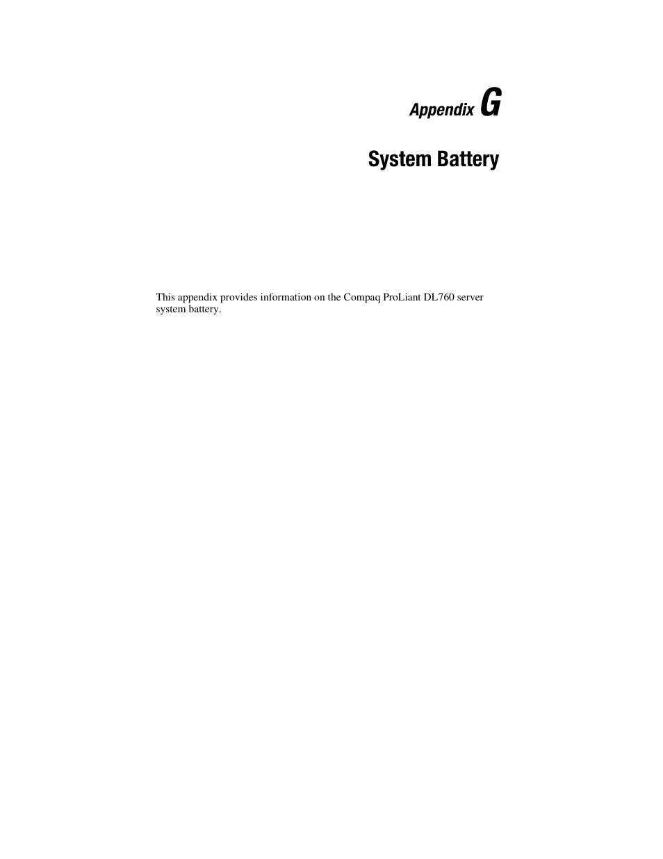 Appendix g: system battery, Appendix g, System battery | HP ProLiant DL760 Server User Manual | Page 216 / 229