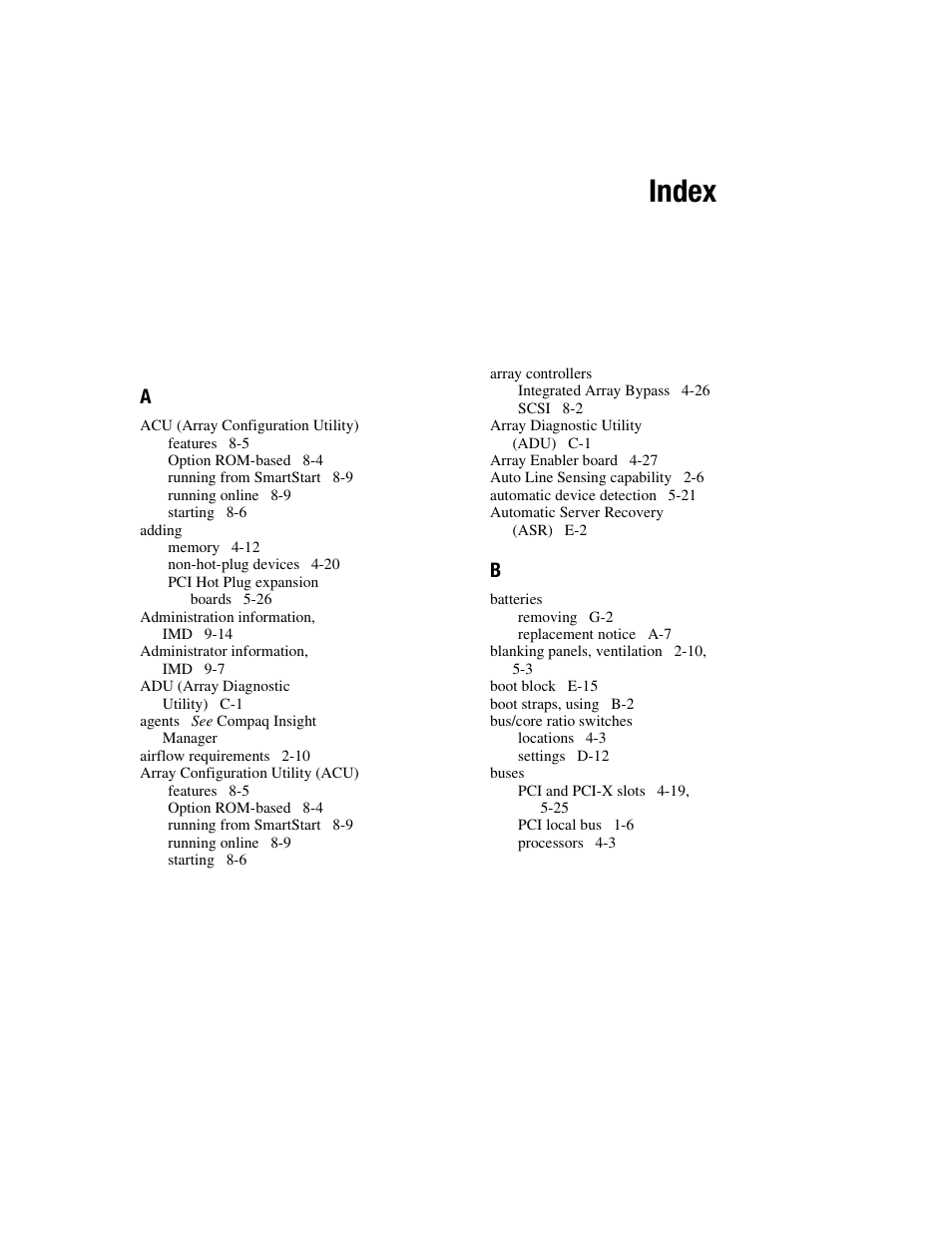 Index | HP ProLiant DL760 Server User Manual | Page 218 / 229