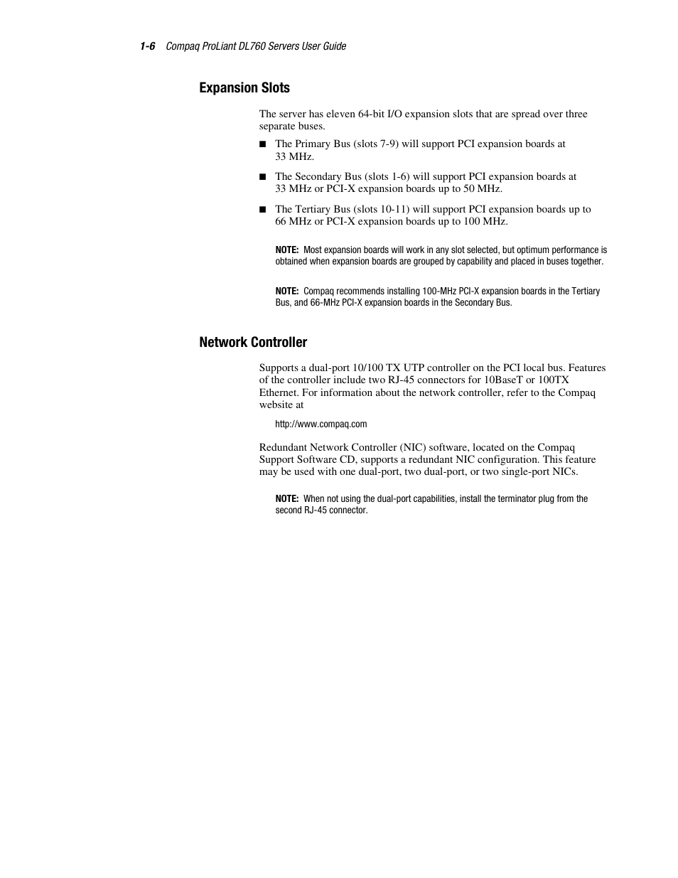 Expansion slots, Network controller, Expansion slots -6 network controller -6 | HP ProLiant DL760 Server User Manual | Page 22 / 229