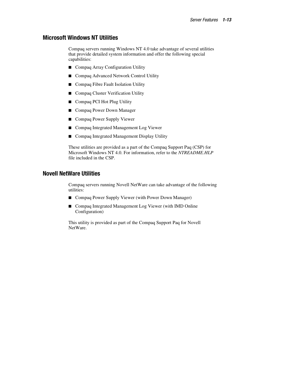 Microsoft windows nt utilities, Novell netware utilities | HP ProLiant DL760 Server User Manual | Page 29 / 229