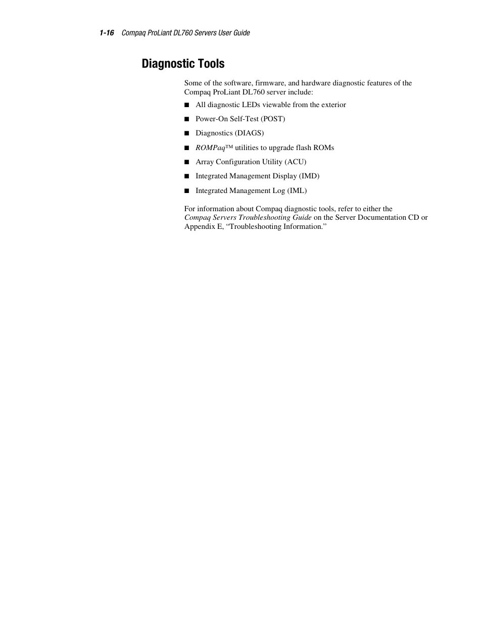 Diagnostic tools, Diagnostic tools -16 | HP ProLiant DL760 Server User Manual | Page 32 / 229