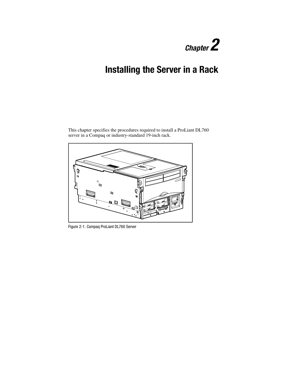 Chapter 2: installing the server in a rack, Chapter 2, Installing the server in a rack | Continued | HP ProLiant DL760 Server User Manual | Page 35 / 229