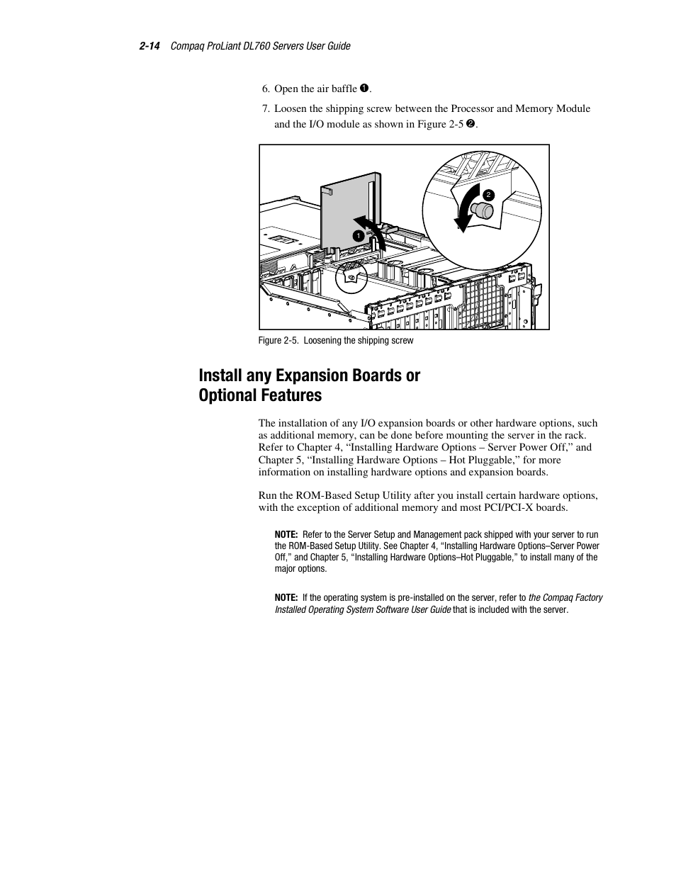 Install any expansion boards or optional features | HP ProLiant DL760 Server User Manual | Page 48 / 229