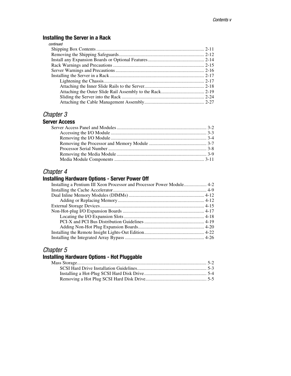 Chapter 3, Chapter 4, Chapter 5 | HP ProLiant DL760 Server User Manual | Page 5 / 229