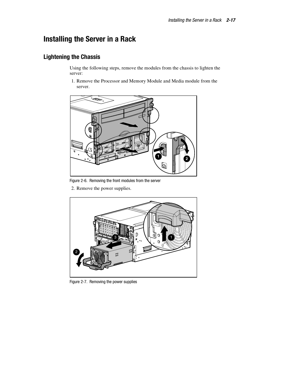 Installing the server in a rack, Lightening the chassis, Installing the server in a rack -17 | Lightening the chassis -17 | HP ProLiant DL760 Server User Manual | Page 51 / 229