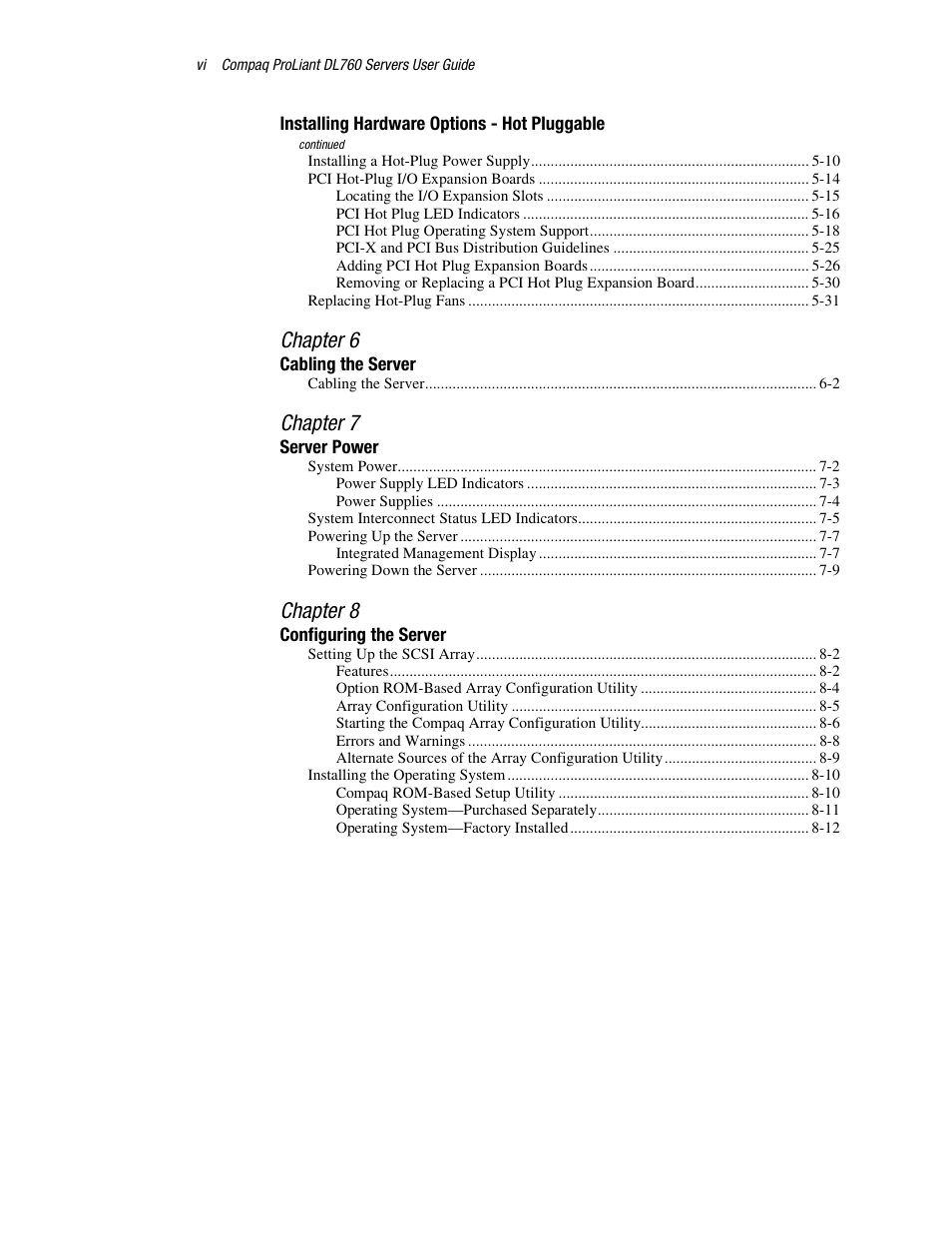 Chapter 6, Chapter 7, Chapter 8 | HP ProLiant DL760 Server User Manual | Page 6 / 229