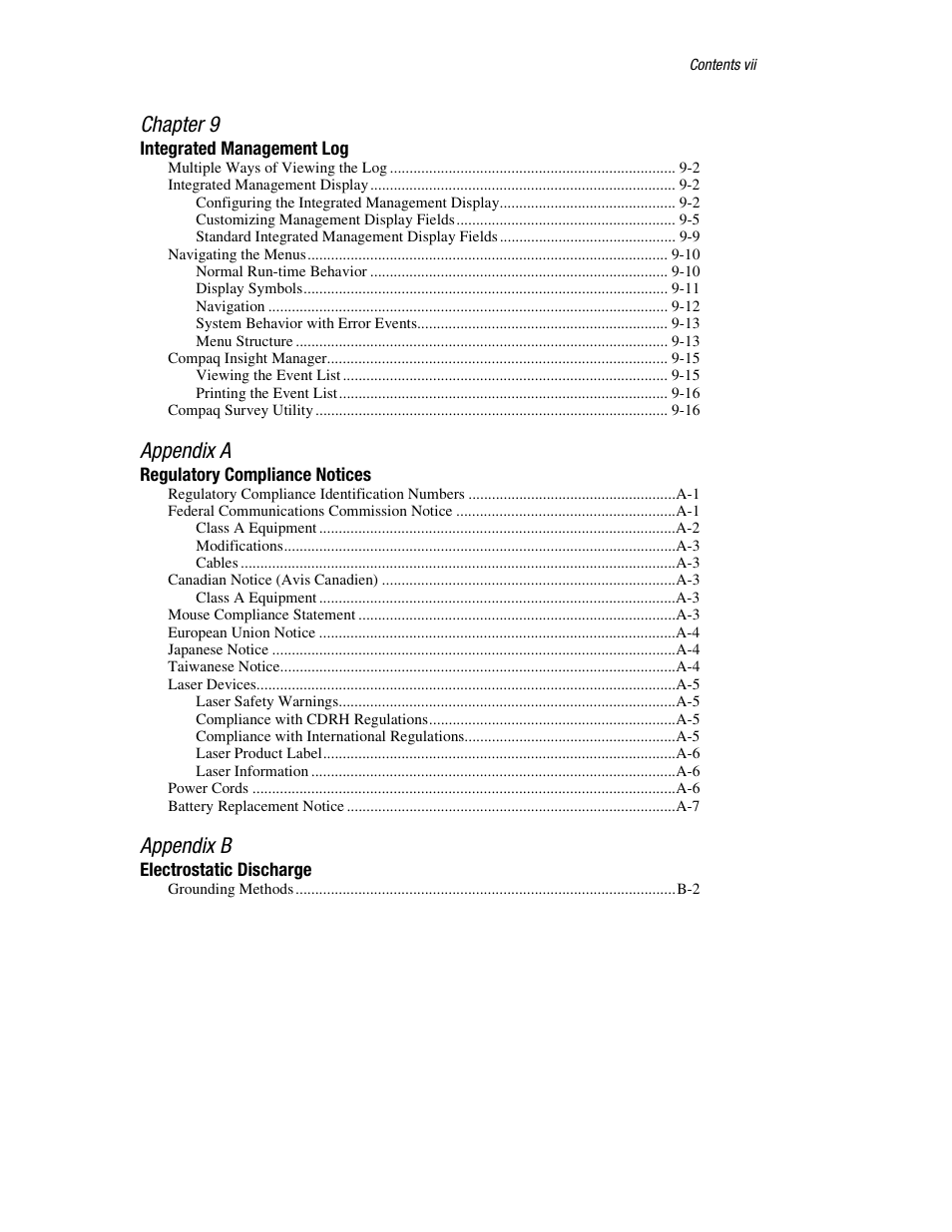 Chapter 9, Appendix a, Appendix b | HP ProLiant DL760 Server User Manual | Page 7 / 229