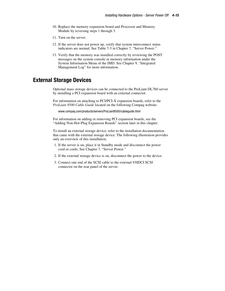 External storage devices, External storage devices -15 | HP ProLiant DL760 Server User Manual | Page 89 / 229