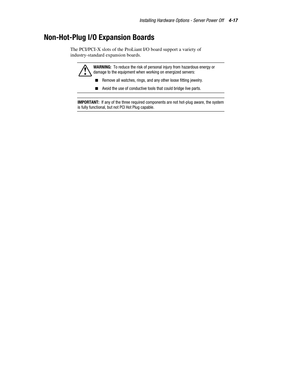 Non-hot-plug i/o expansion boards, Non-hot-plug i/o expansion boards -17 | HP ProLiant DL760 Server User Manual | Page 91 / 229