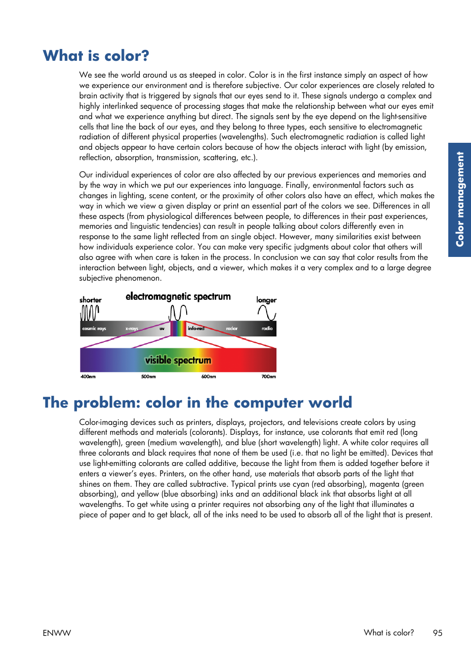 What is color, The problem: color in the computer world | HP Designjet Z6200 Photo Printer User Manual | Page 103 / 220