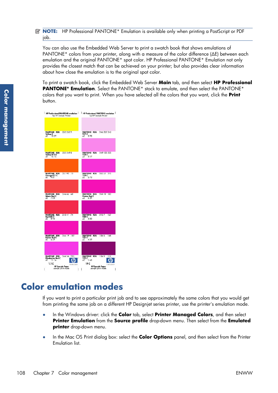 Color emulation modes | HP Designjet Z6200 Photo Printer User Manual | Page 116 / 220