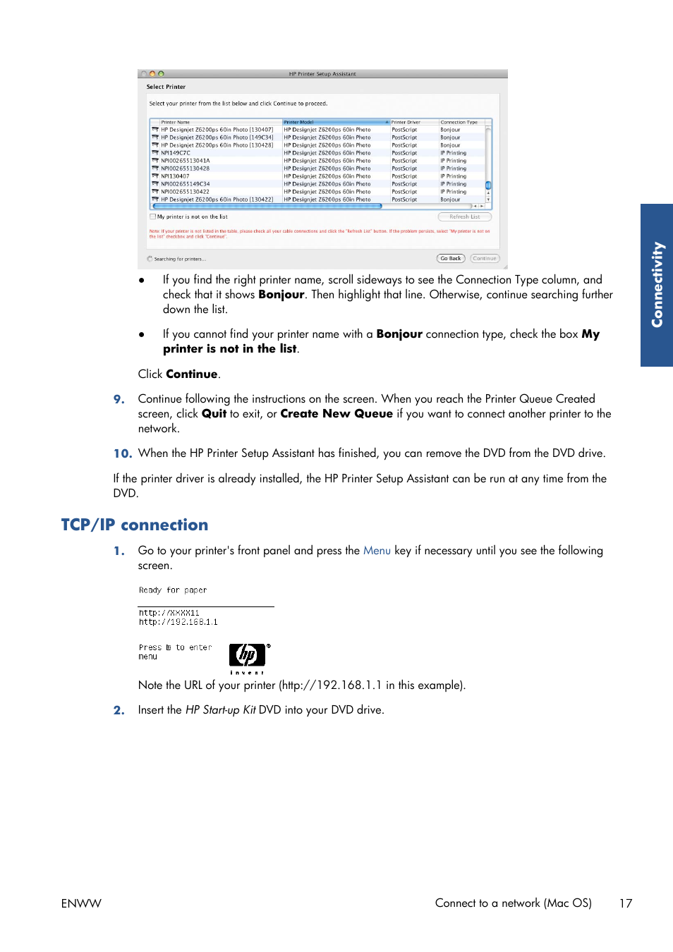 Tcp/ip connection | HP Designjet Z6200 Photo Printer User Manual | Page 25 / 220