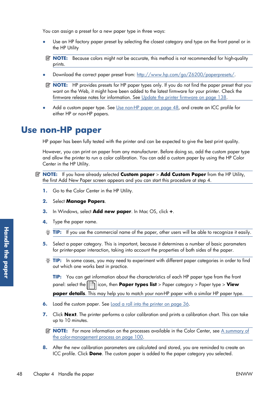 Use non-hp paper | HP Designjet Z6200 Photo Printer User Manual | Page 56 / 220