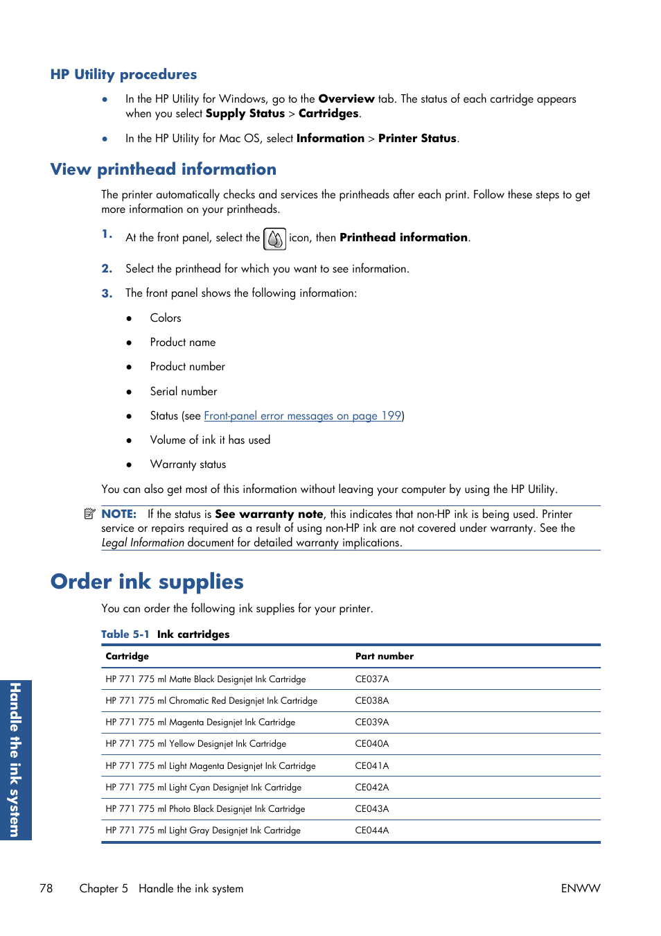 Hp utility procedures, View printhead information, Order ink supplies | HP Designjet Z6200 Photo Printer User Manual | Page 86 / 220