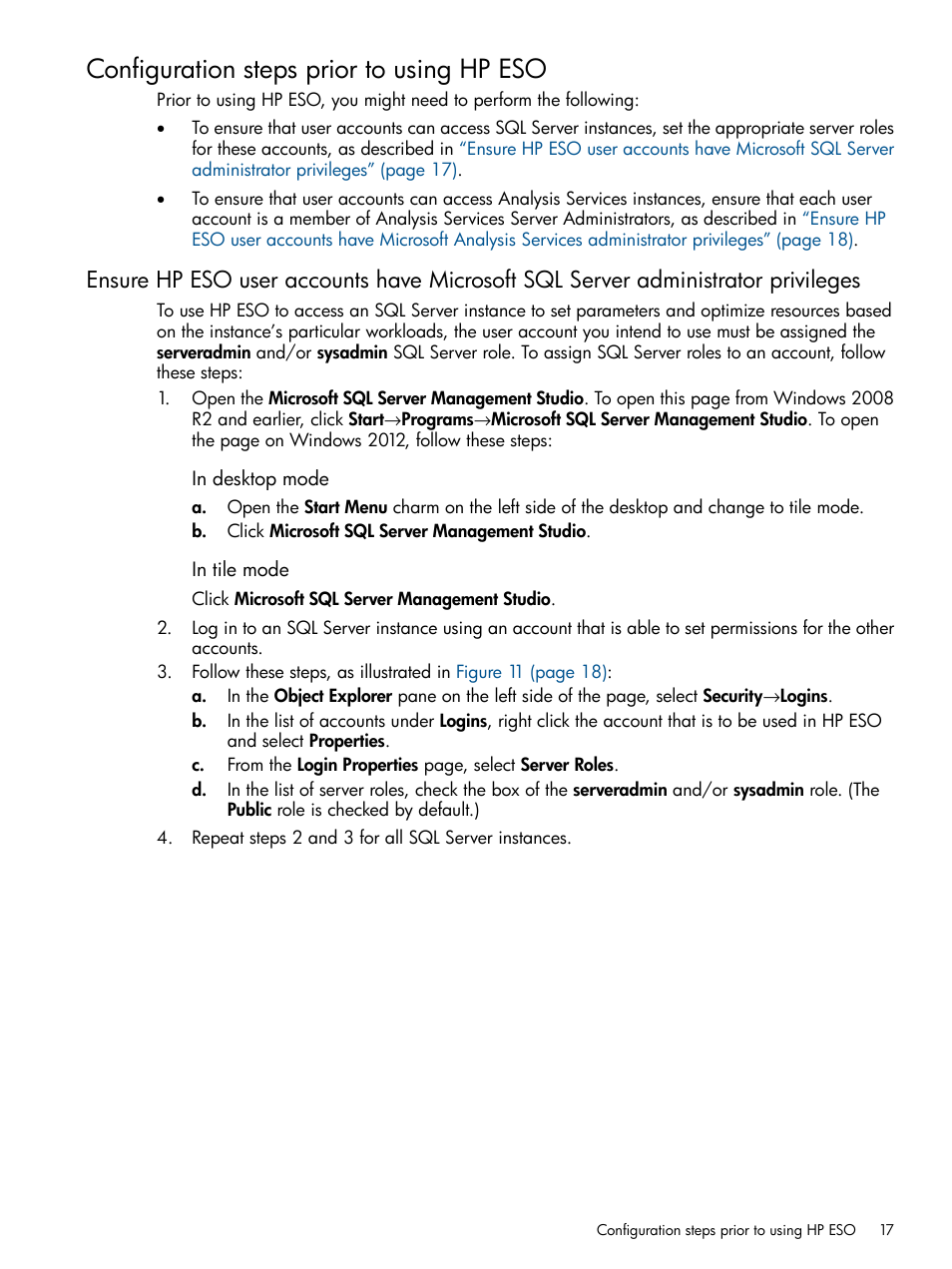 Configuration steps prior to using hp eso | HP ProLiant DL980 G7 Server User Manual | Page 17 / 57